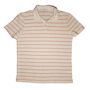 Marine Layer Heavy Slub Polo Shirt Mens M Cream Off White Warm Stripe Summer